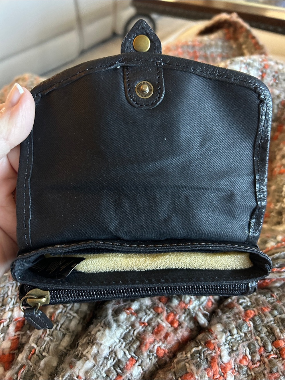 Fossil Black Leather Mini Wallet with Brass Plate Vintage Never Used! So Good! - Picture 7 of 11